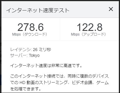ビッグローブ光 IPv6の通信速度(2021年8月5日 16時半頃)