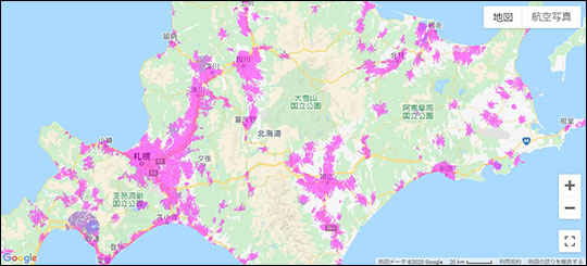 北海道のWiMAXエリアマップ スクリーンショット