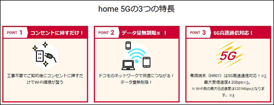 ドコモ home5G 公式ページ スクリーンショット